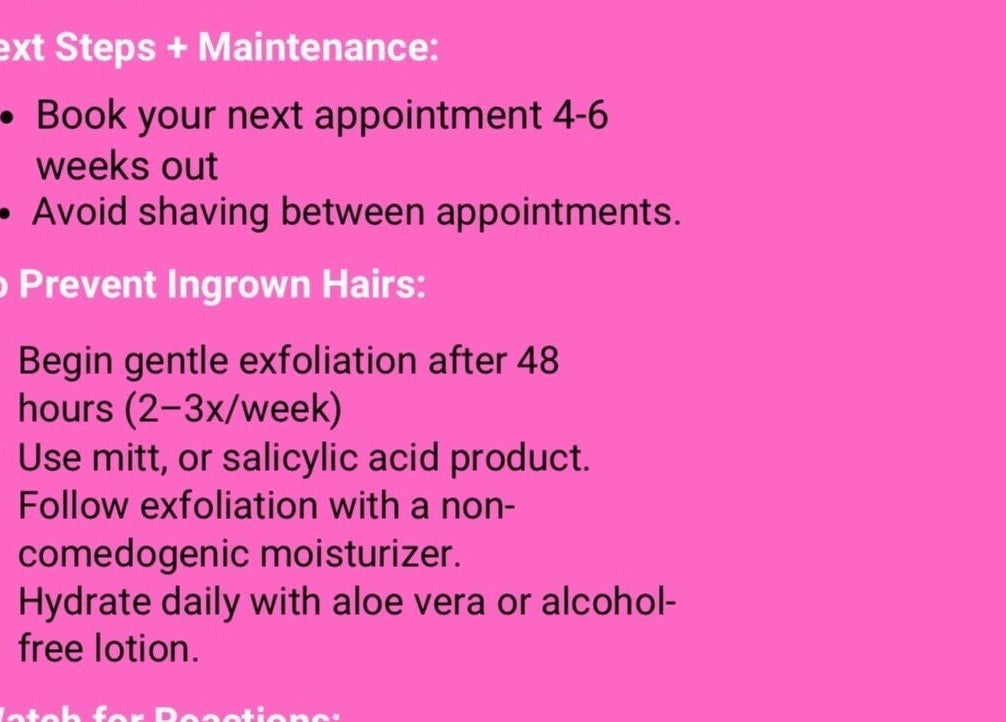 Care tips from Aesthetics HQ With Brooke in Stuttgart, Baden-württemberg, DE to prevent ingrown hairs after treatments.