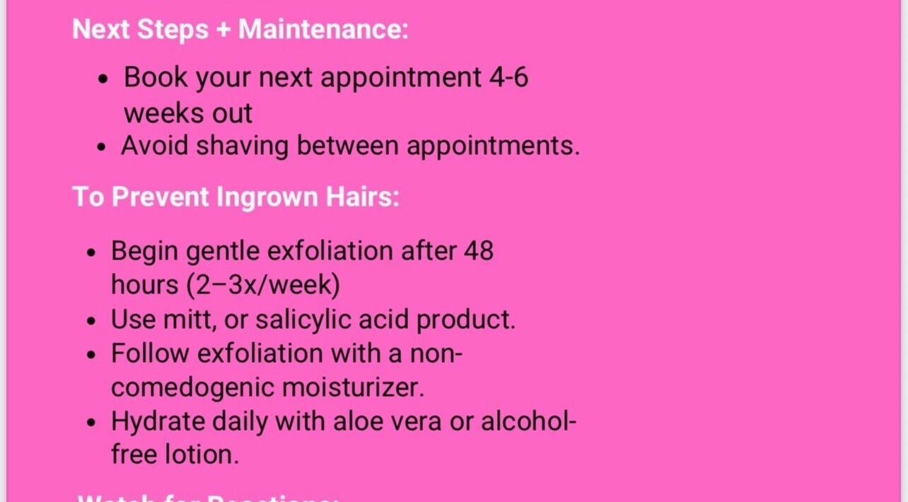 Care tips from Aesthetics HQ With Brooke in Stuttgart, Baden-württemberg, DE to prevent ingrown hairs after treatments.