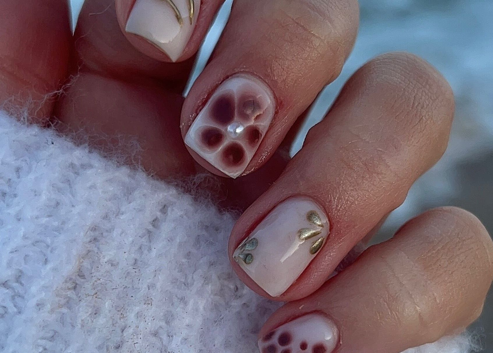 Intricate floral nail art by Nails by Fallon, Rose Bay, New South Wales, AU, showcasing a delicate marine-themed design.