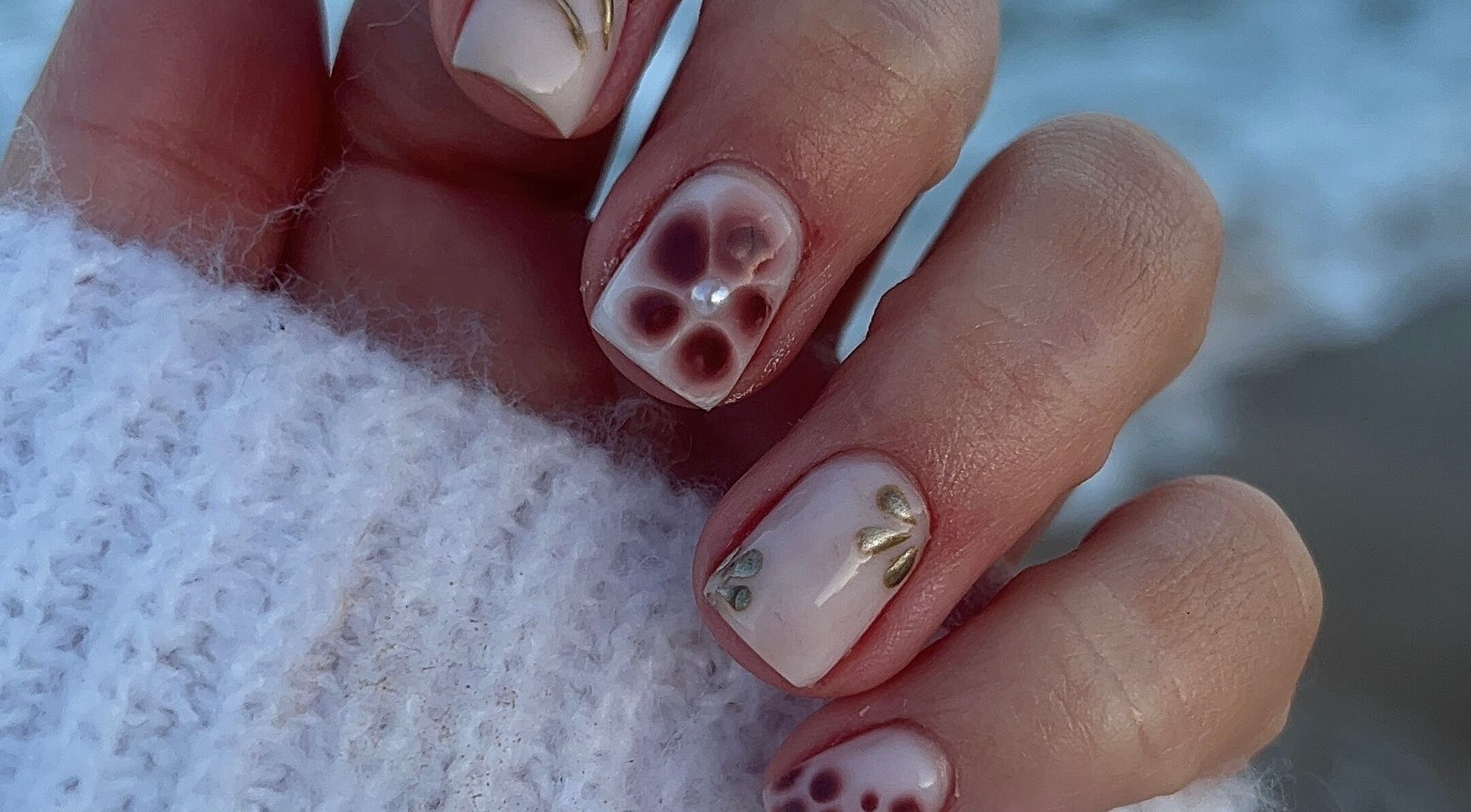 Intricate floral nail art by Nails by Fallon, Rose Bay, New South Wales, AU, showcasing a delicate marine-themed design.