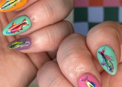Colorful fish nail art from Manifested Nails, Port Jervis, New York, US.