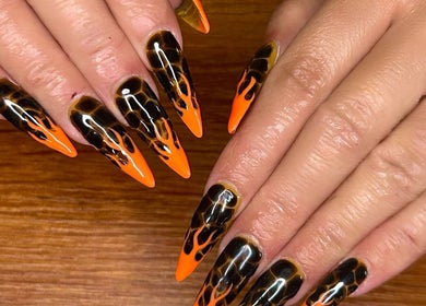 Stunning flame-inspired nail art at Manifested Nails, Port Jervis, New York, US.