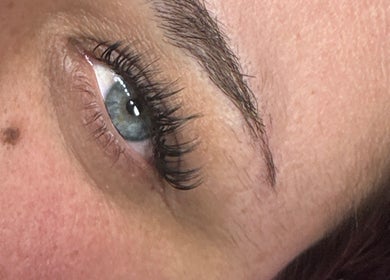 Close-up of enhanced eyelashes at O.luxe lash lounge in Trowbridge, England, GB.