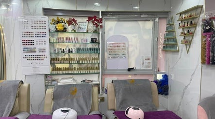 Premium nail care setup at Lady Star Beauty Salon L.L.C in Dubai, Dubai, AE, showcasing a wide range of polishes.