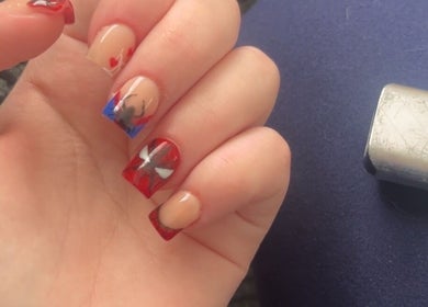 Vibrant nail art from Nailed It in Darlington, England, GB featuring Spider-Man theme.