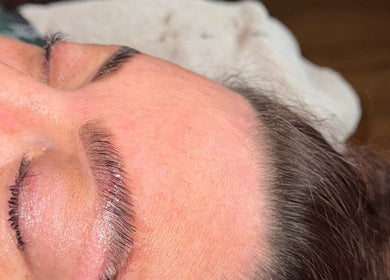 Close-up of perfectly groomed brows at Ashley’s Beauty Bar, Huntly, Scotland, GB.