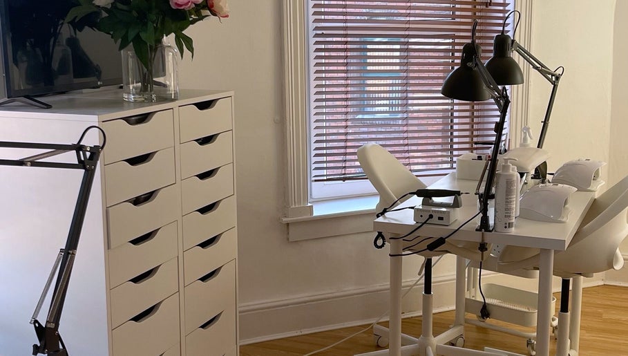 Elegant nail station at NailEdit Studio, Dublin, IE featuring modern decor and professional tools.