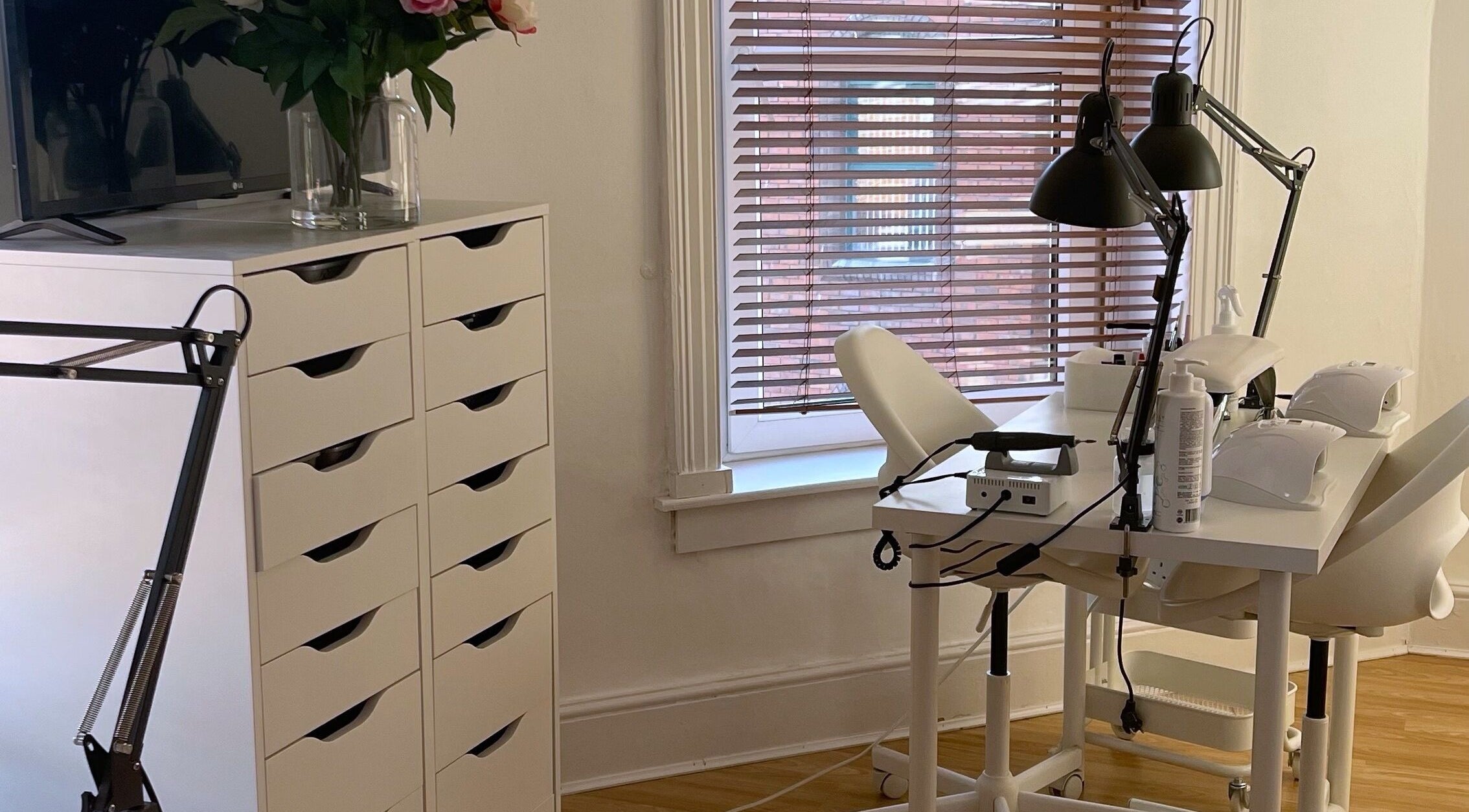 Elegant nail station at NailEdit Studio, Dublin, IE featuring modern decor and professional tools.