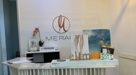 Reception at Meraki Lesotho Spa, Maseru, showcasing luxury beauty products and brochures.