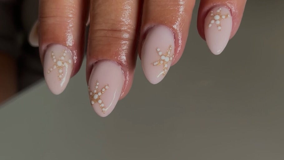 Elegant nail art design at The Nail Lab, Dublin, County Dublin, IE, featuring nude polish with delicate patterns.
