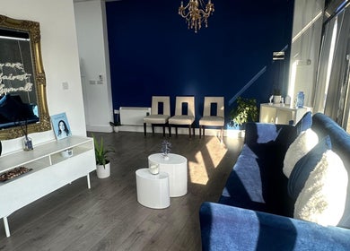 Chic and serene waiting area at Only For You Clinic, Perivale, England, GB, featuring stylish decor.