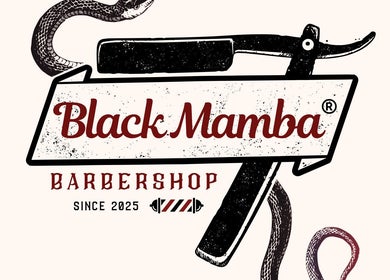 Logotipo da Black Mamba Barbershop em São Paulo, destacado com uma navalha estilizada e design vintage.