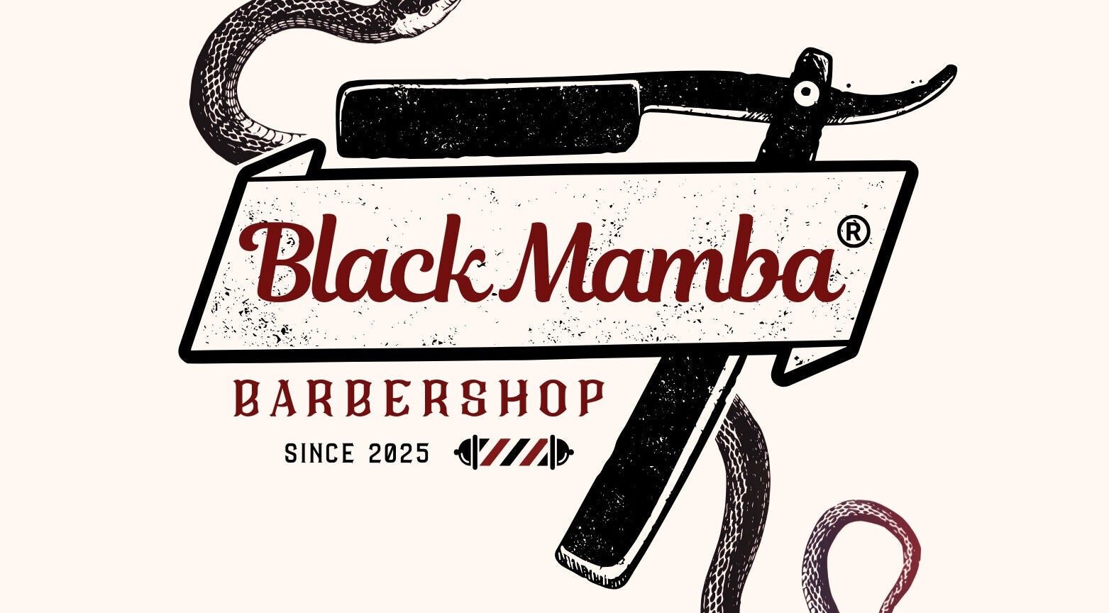 Logotipo da Black Mamba Barbershop em São Paulo, destacado com uma navalha estilizada e design vintage.