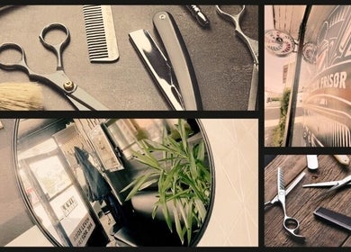ABDI LEVIN FRISØR tools and decor at Bryne, Rogaland, NO, showcasing scissors and stylish interior.