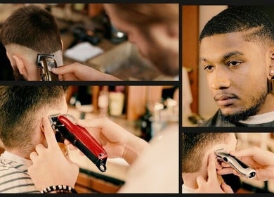 Haircut techniques at ABDI LEVIN FRISØR, Bryne, Rogaland, NO. Close-up of clippers and skilled barber.