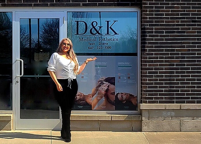 Entrance to D&K Medical Esthetics in Grimsby, Ontario, CA, showcasing welcoming ambiance.