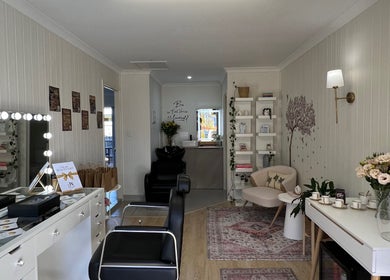 Elegant interior of JA Pro Beauty in Bundaberg West, Queensland, AU, featuring modern decor and beauty products.
