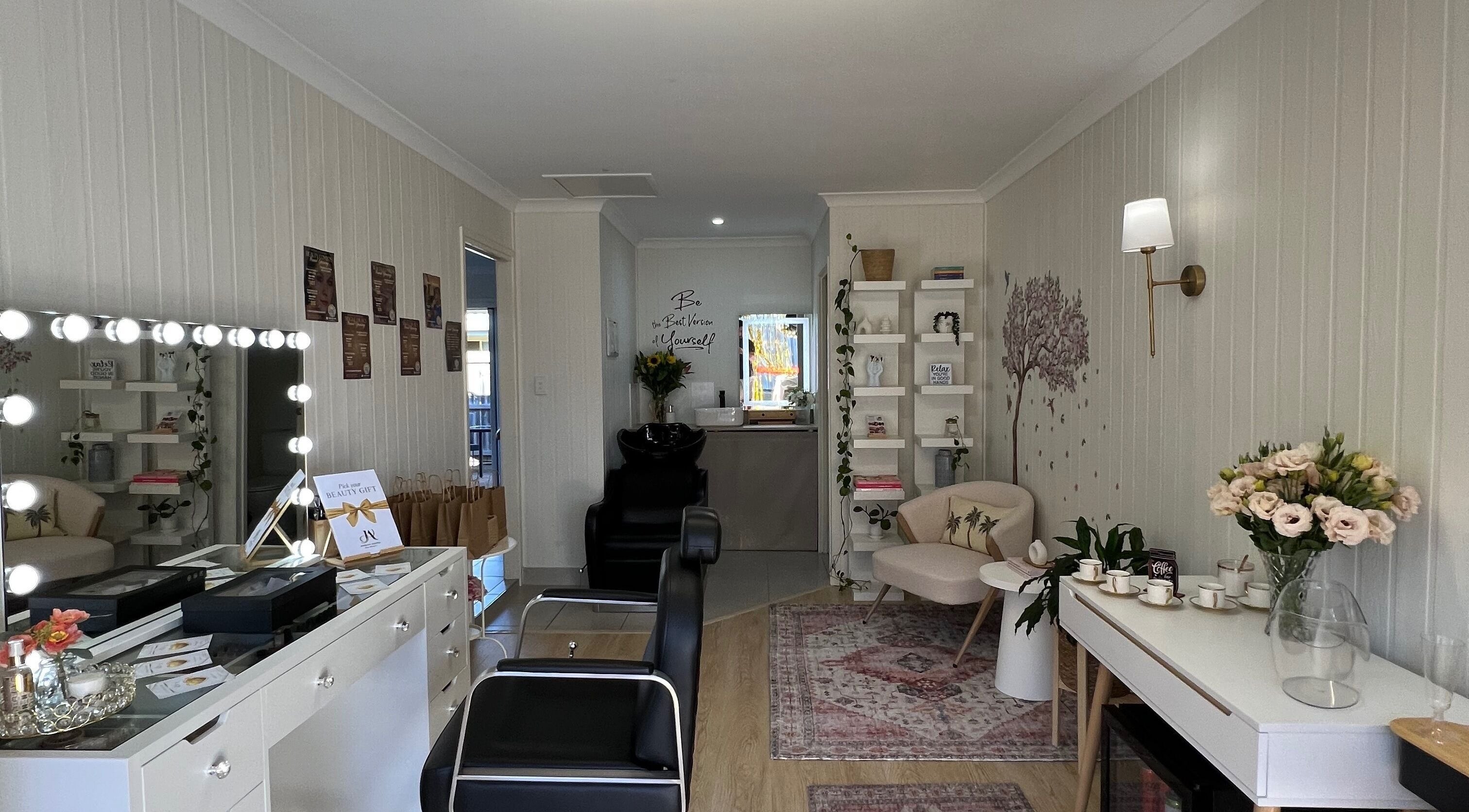 Elegant interior of JA Pro Beauty in Bundaberg West, Queensland, AU, featuring modern decor and beauty products.