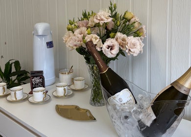 Elegant setup with champagne and coffee at JA Pro Beauty, Bundaberg West, Queensland, AU.