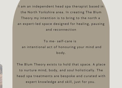 The Blum Theory Head Spa at Ninenteen in Cross Hills, England. Focus on self-care and expert-led therapeutic space.