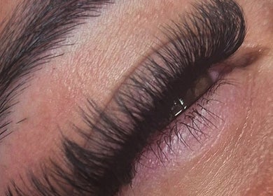 Close-up of professionally styled eyelashes at Oliviabeautè, Eastbourne, England, GB.