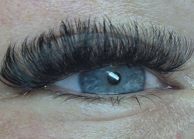 Close-up of styled eyelashes at Oliviabeautè, Eastbourne, England, GB.