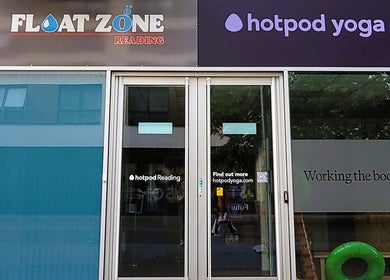 Entrance of Duo Soul Flow in Reading, England, GB showcasing bright signage and modern glass doors.