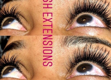 Close-up of eye with extensions from Shine Lash Extensions, Chicago, Illinois, US.