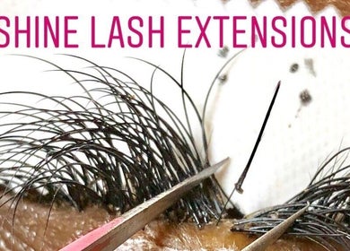 Close-up of eyelash extension application at Shine Lash Extensions in Chicago, Illinois, US.
