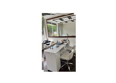 Interior of Irlam Nail Studio, Irlam, England, GB showing a modern nail treatment station.