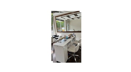 Interior of Irlam Nail Studio, Irlam, England, GB showing a modern nail treatment station.