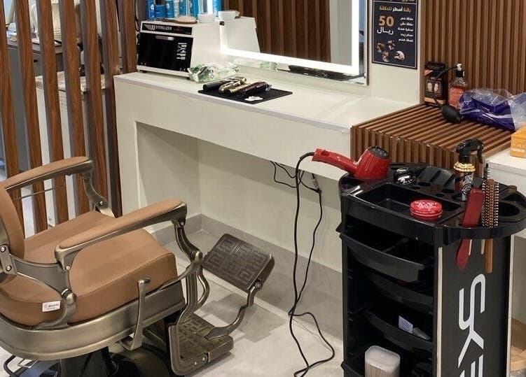 Stylish barber chair and tools at صالون أسطر للحلاقة - Astur Barbershop, Riyadh, Riyadh Province, SA.
