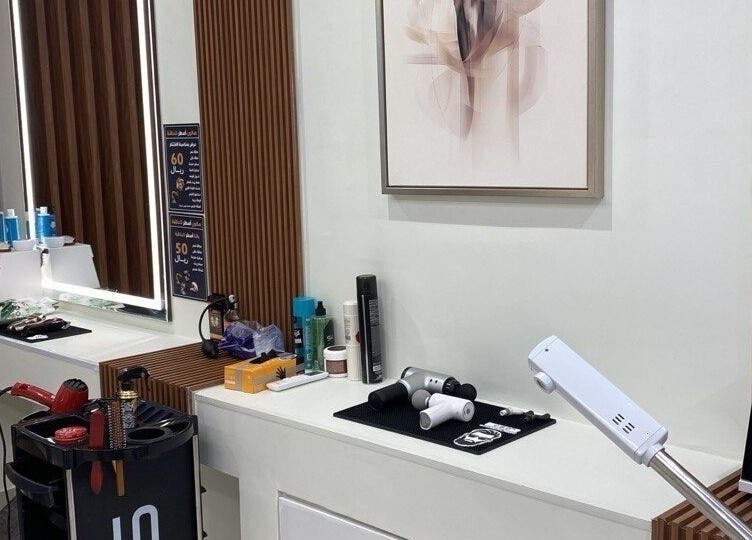 Modern salon station at صالون أسطر للحلاقة - Astur Barbershop, Riyadh, Riyadh Province, SA.