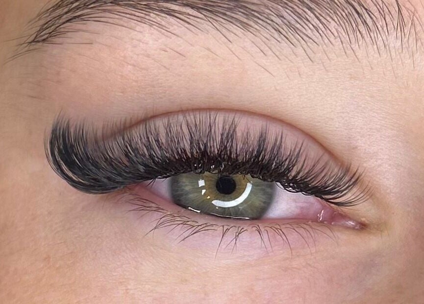Close-up of expertly styled eyelashes at BB Lashes, Sheffield, England, GB, showcasing detailed lash artistry.