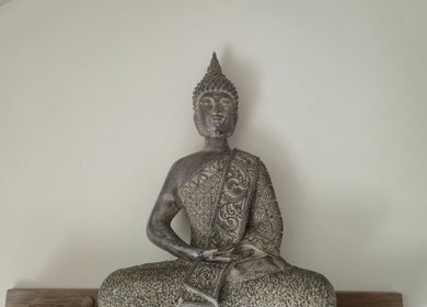 Peaceful Buddha statue at Wild Aura Denny, Denny, Scotland, GB, enhancing tranquil ambiance.