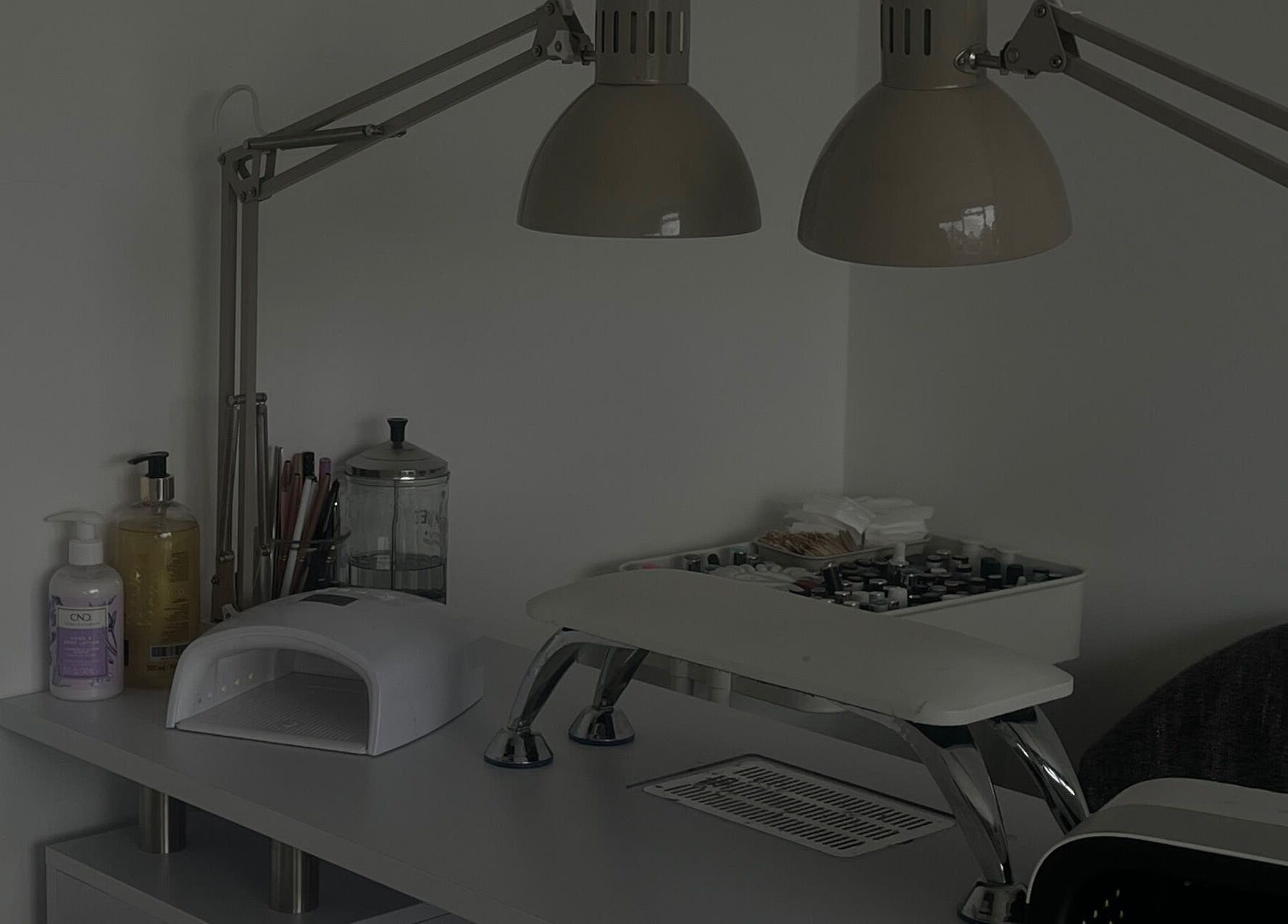 Nail station with manicure tools at Anas Nails, London, England, GB, offering a welcoming beauty experience.