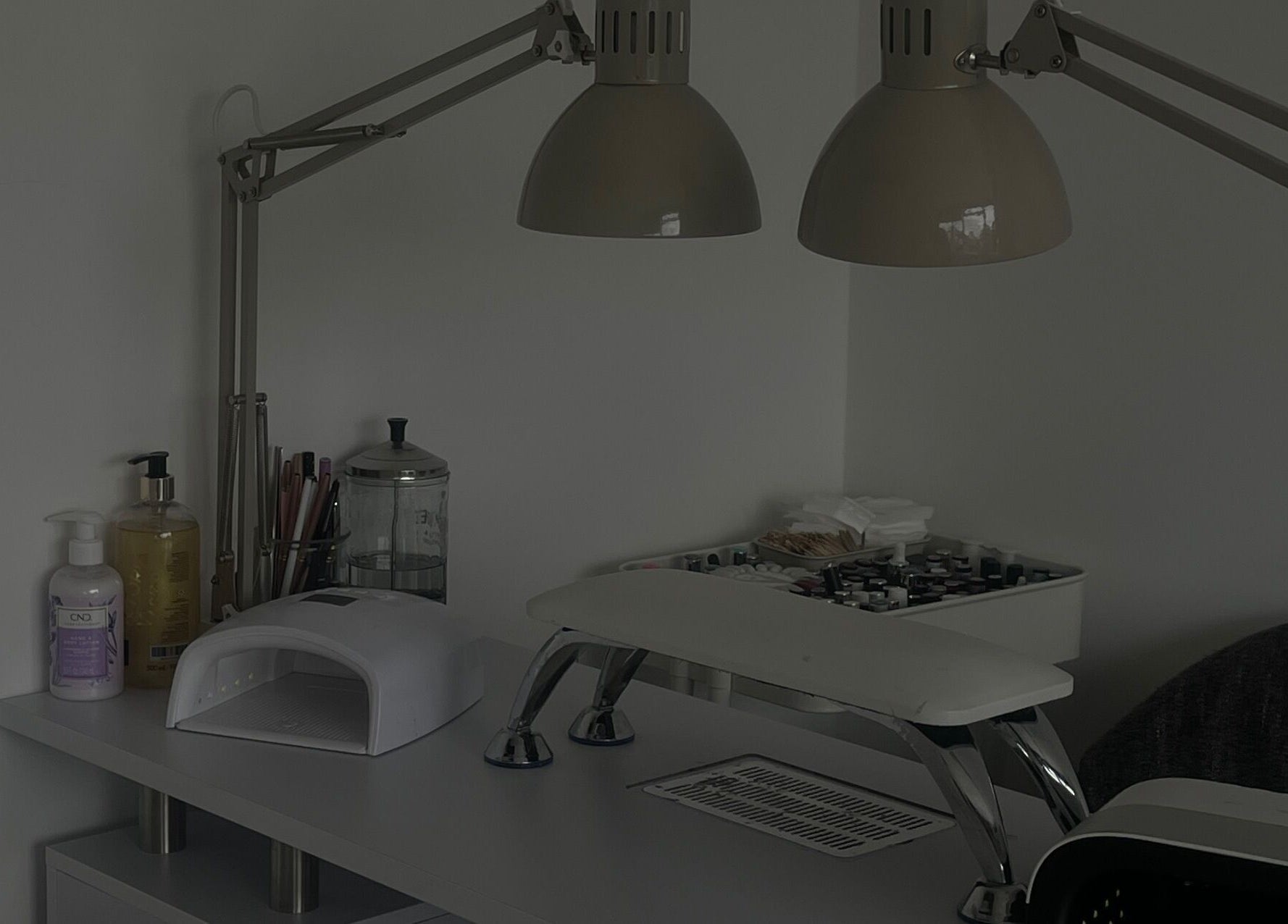 Nail station with manicure tools at Anas Nails, London, England, GB, offering a welcoming beauty experience.