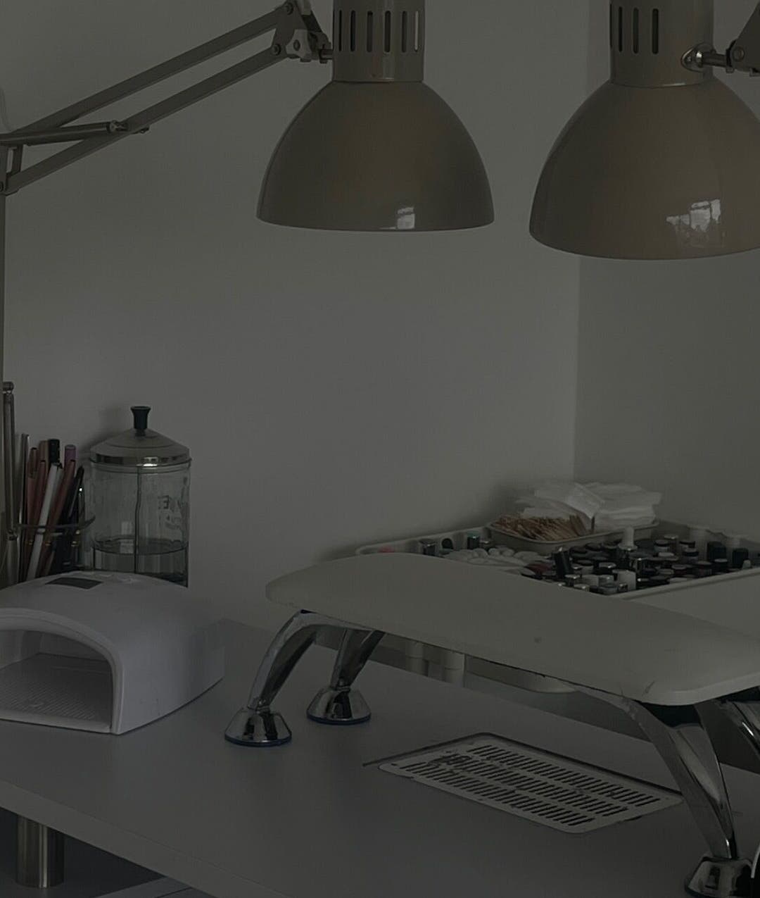 Nail station with manicure tools at Anas Nails, London, England, GB, offering a welcoming beauty experience.