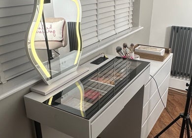 Elegant vanity with LED mirror at El Emery Makeup & Beauty, Stafford, England, GB.