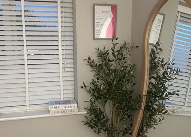 Calming interior at El Emery Makeup & Beauty, Stafford, England, GB featuring a mirror and plant decor.