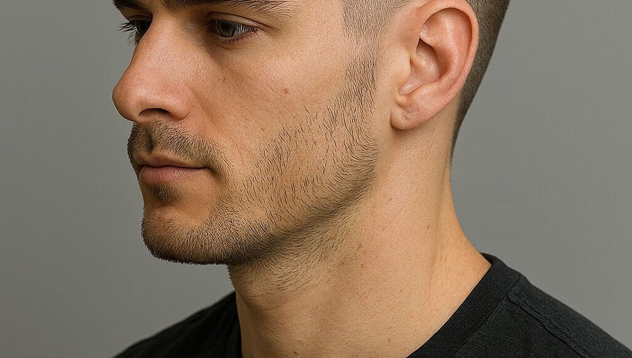 Side profile of a well-groomed man at Members-Only Grooming, Flower Mound, Texas, US.