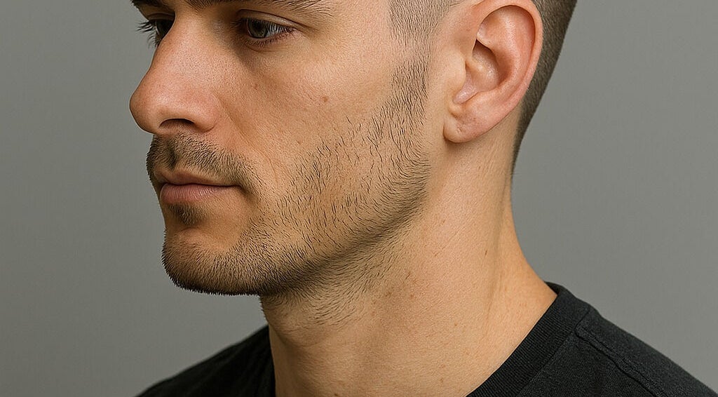 Side profile of a well-groomed man at Members-Only Grooming, Flower Mound, Texas, US.