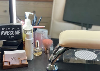A welcoming nail station at BEC Nail Studio LLC in Seaford, Delaware, US featuring beauty products and cozy decor.
