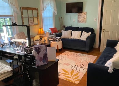 Inviting interior of BEC Nail Studio LLC in Seaford, Delaware, US with plush seating and nail station.