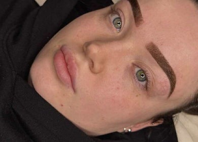 Close-up of perfectly sculpted eyebrows at Sculpted by Paris, Melbourne, Victoria, AU.