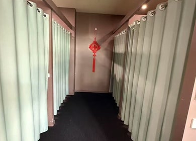 Serene corridor with curtains at Tai-Chi Chinese Traditional Massage Kingston, Hobart, Tasmania, AU.