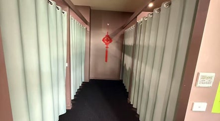 Serene corridor with curtains at Tai-Chi Chinese Traditional Massage Kingston, Hobart, Tasmania, AU.