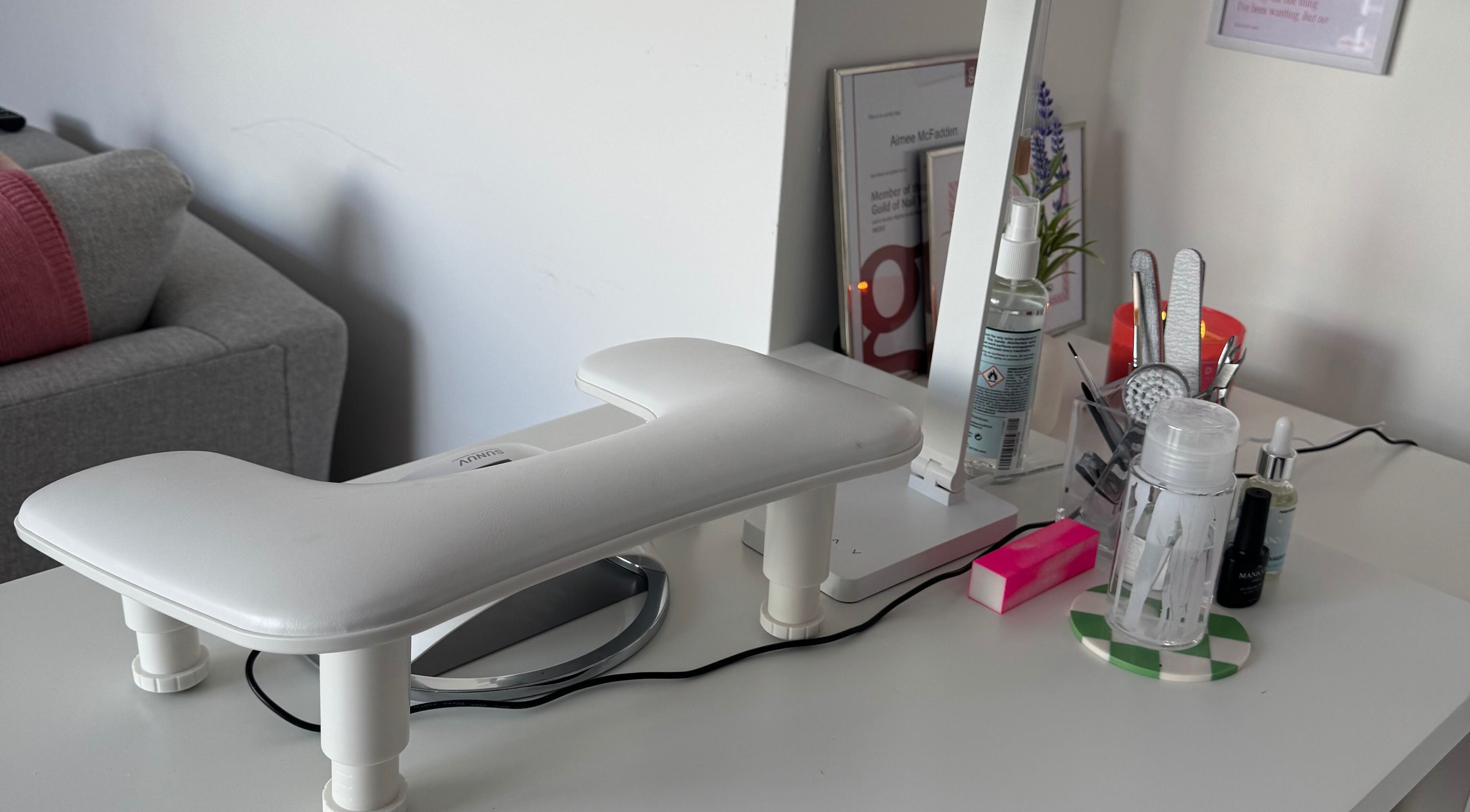 Nail preparation area at Nails by Aimee McFadden in Cowdenbeath, Scotland, GB showcasing tools and products.