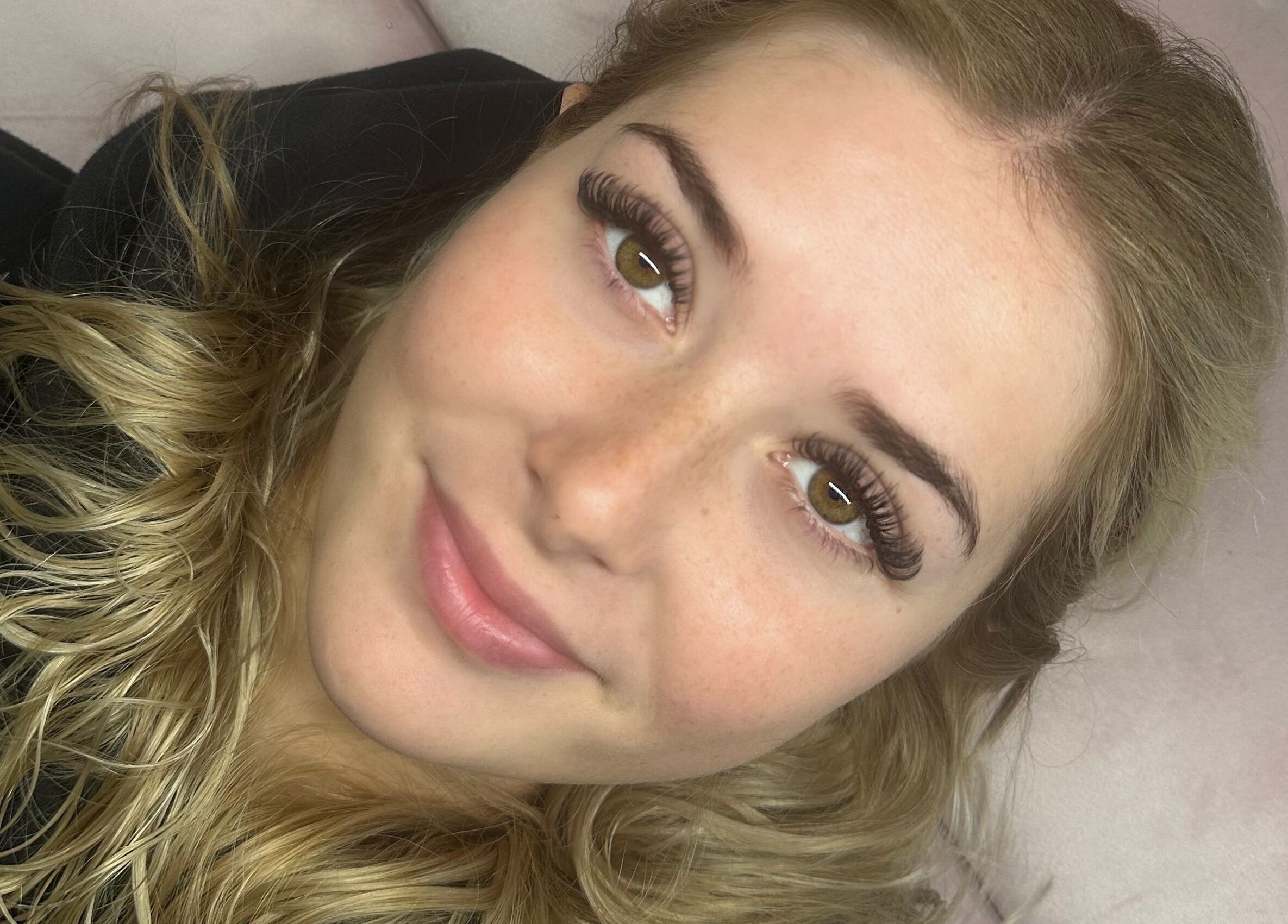 Close-up of a woman's eyelashes at Paloma House Sandbanks in Poole, England, GB.