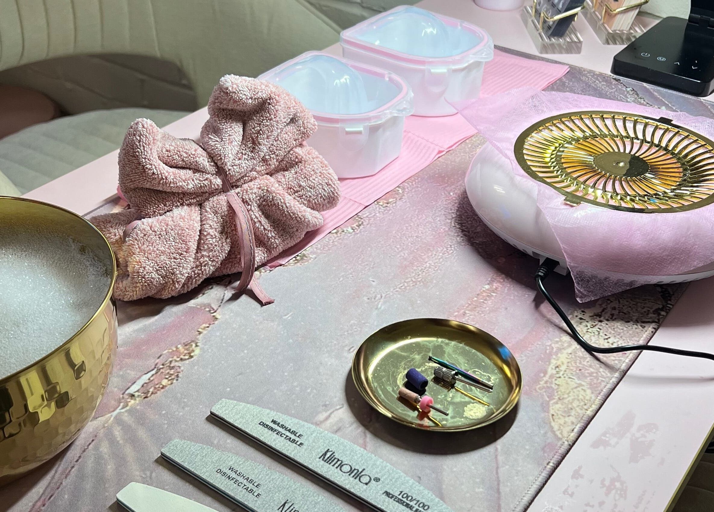 Nail tools and luxury setup at IRL Nails and Beauty, Leicester, England, GB for an indulgent experience.